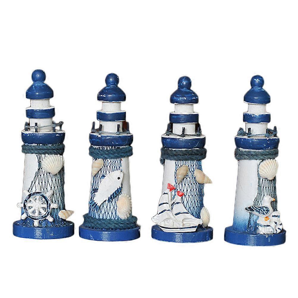 4pcs Mini Lighthouse Figure Handcrafted Decorative Tabletop Lighthouse Adornment