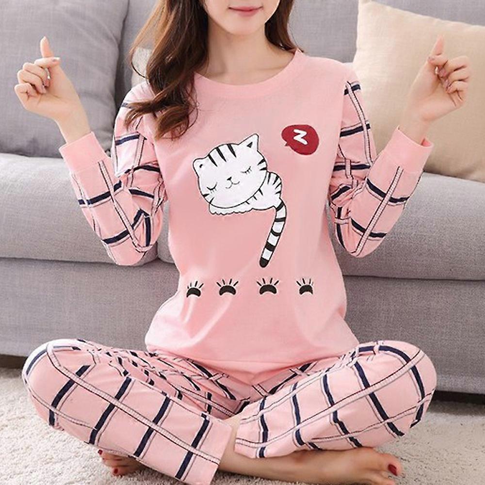 Women Cartoon Print Long Sleeve Sleepwear Pajamas Pjs Set Nightwear Loungewear