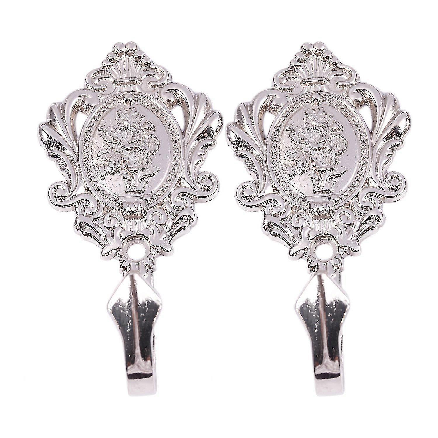 Pattern Vintage Alloy Drapery Curtain Holdbacks Tieback Hooks 2pcs (silver)