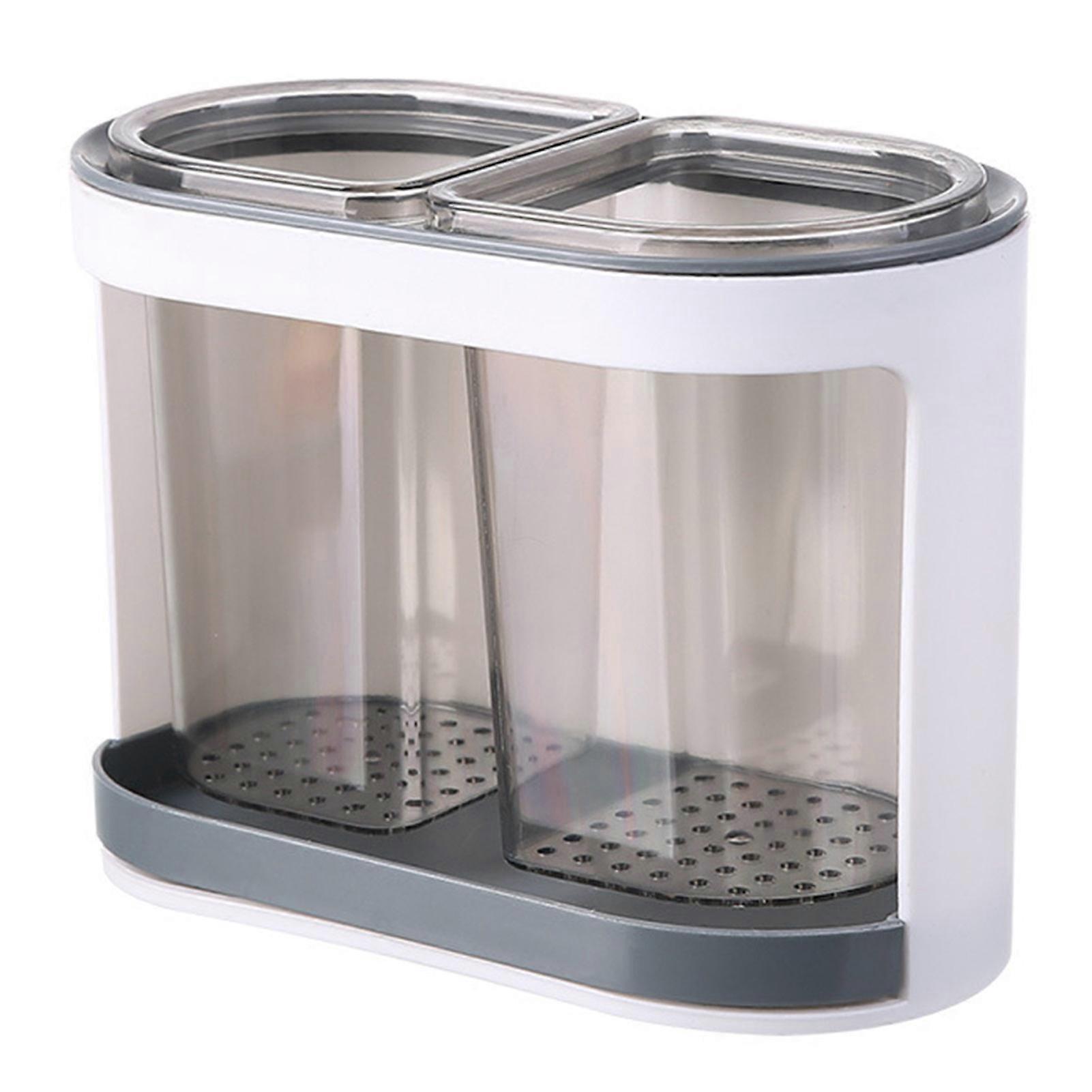 Utensil Holder Cutlery Drainer Two-compartments Transparent Wall Mounted Chopsticks Holder Spoon Fork Drain Storage Rack Organizer Jikaixiang