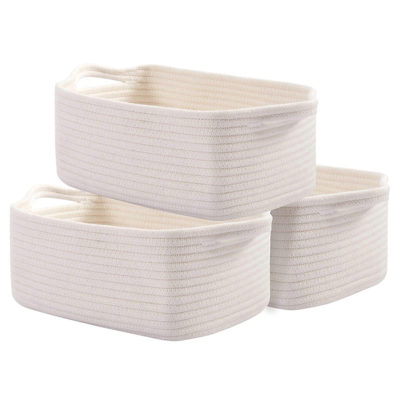 3Pcs Small Storage Baskets with Handle Large Capacity Strong Load-bearing Easy to Clean Multifunctional Organizer Closet Storage Bins