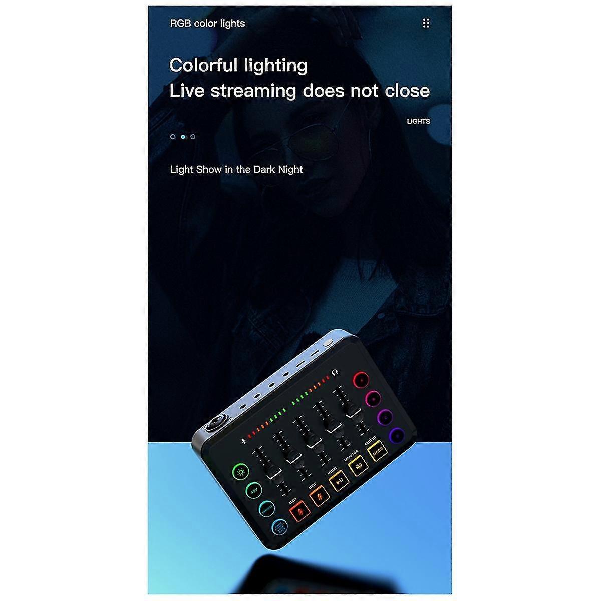 48v Sound Card Audio Mixer Rechargeable Audio Interface Rgb Mixer With Xlr Microphone Interface For Podcasting/recording