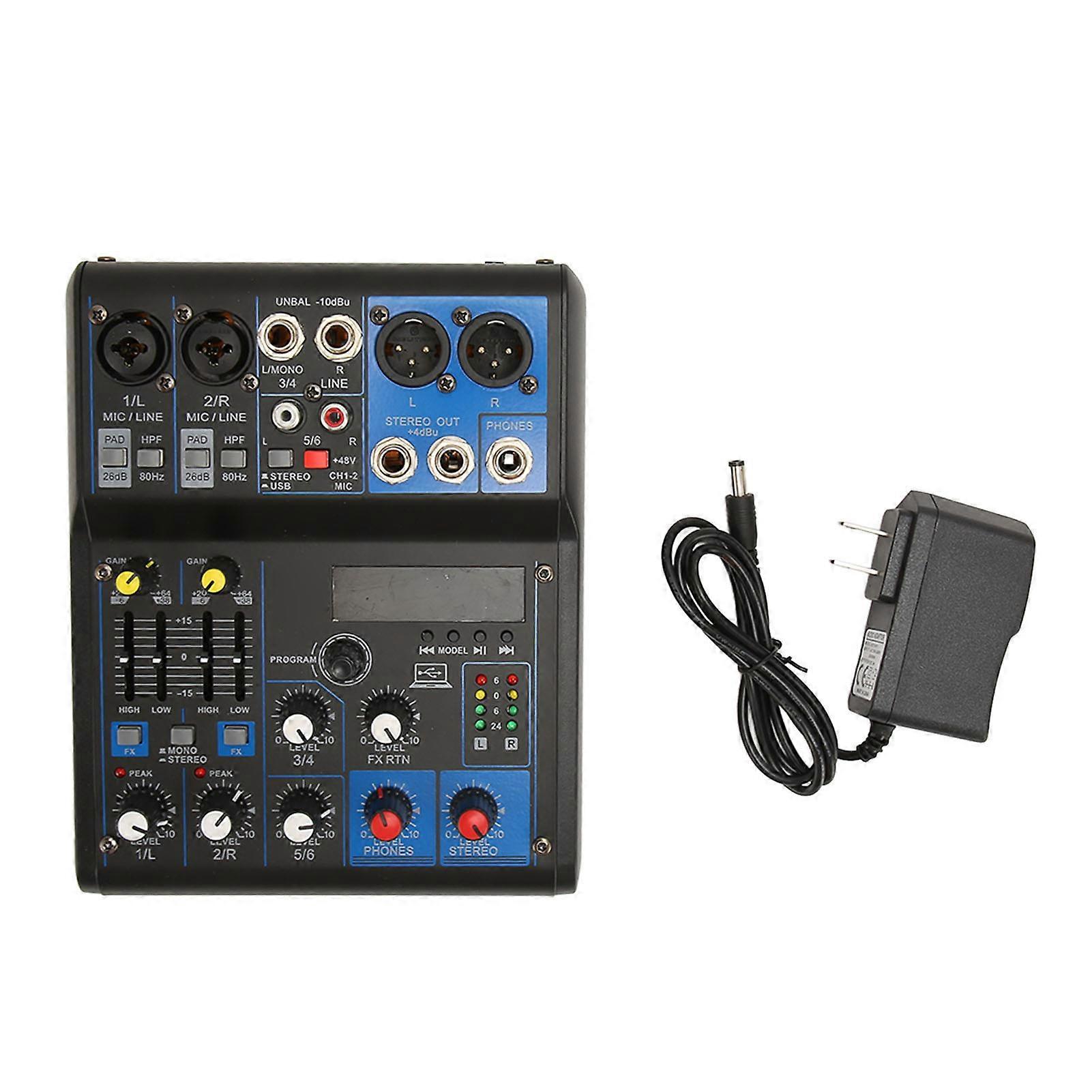 Compact Mixer 6 Channel 99 DSP Effects 2 Equalizer Portable Sound Board DJ Mixer with MP3 Bluetooth 100‑240V US Plug