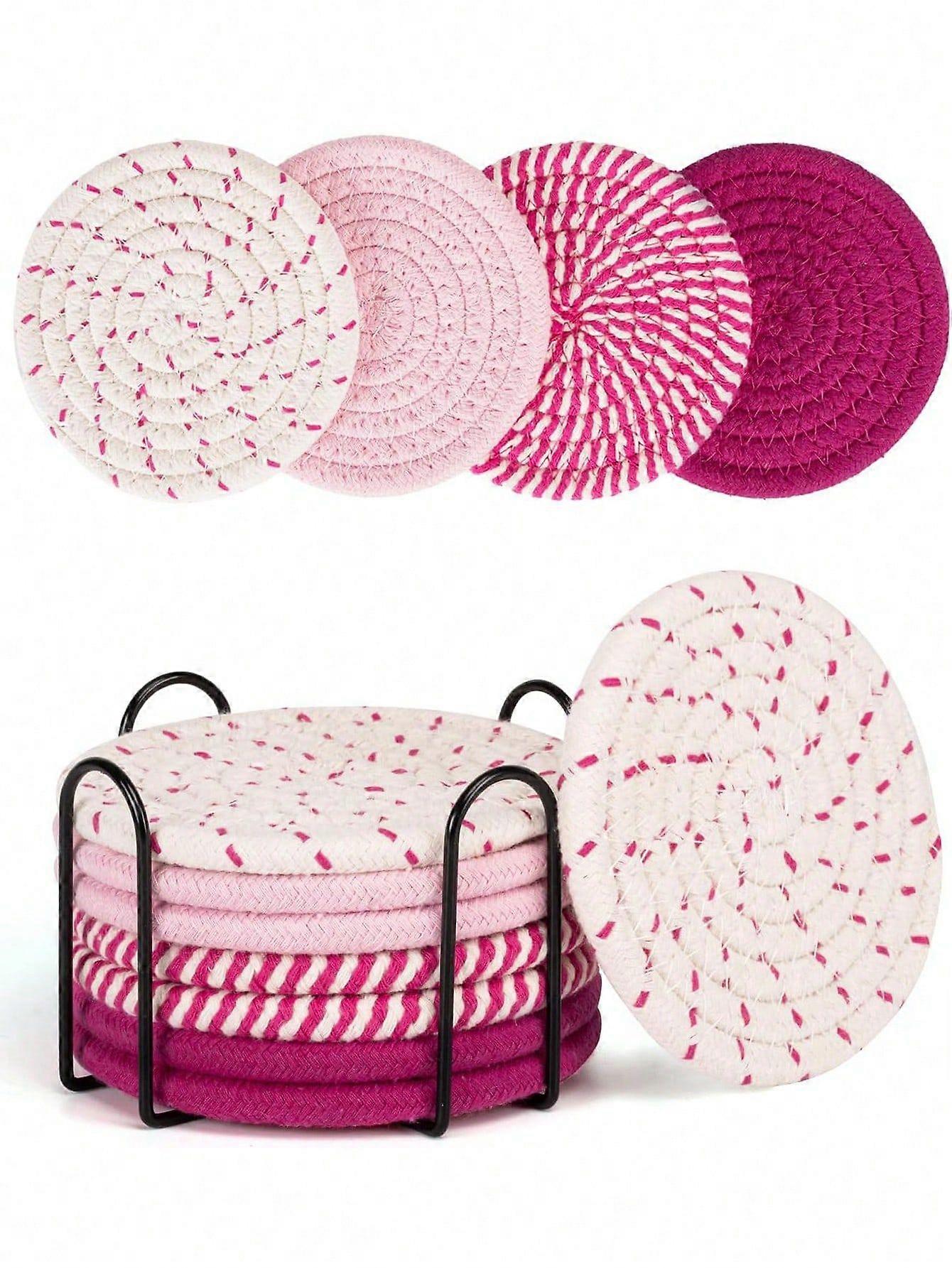 4pcs/Set Random Color Pink Cute Coasters For Drinks Absorbent Set, Coasters For Coffee Table, Coasters For Desk, House Essentials For New Home