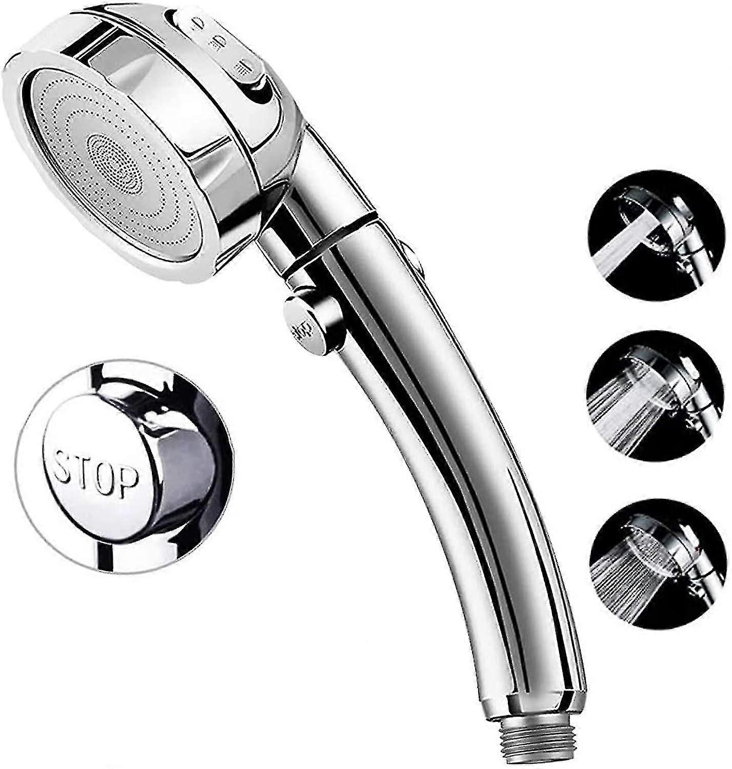 High Pressure Shower Head, 3-settings Handheld Showerhead With On/off Full Shutoff Push Button And Switch To Control Flow