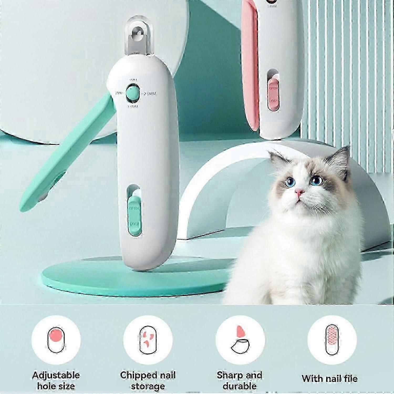 Cat Clippers With Adjustable Aperture, Safe Cat Trimmer With Circular Cut Hole, 1/2/2.5/3.5mm Pet Clippers For Kittens Puppies Blue