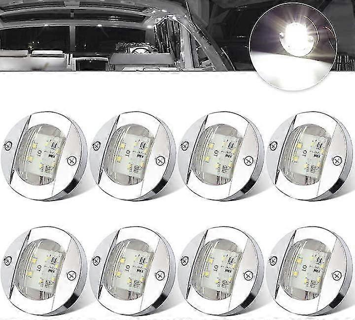 8pcs White Dc12v 6 Led Side Marker Light Navigation Lights Waterproof Marine Boat Yacht Round Transom Anchor Stern Lights Lamp Courtesy