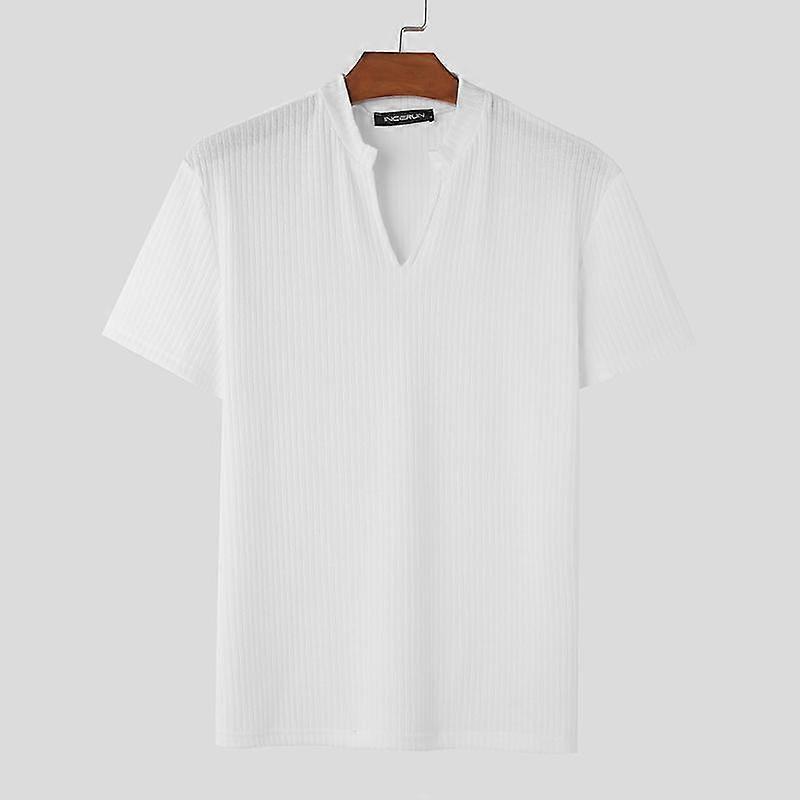 INCERUN Men Short Sleeve V Neck Striped Tee Tops Casual Shirts