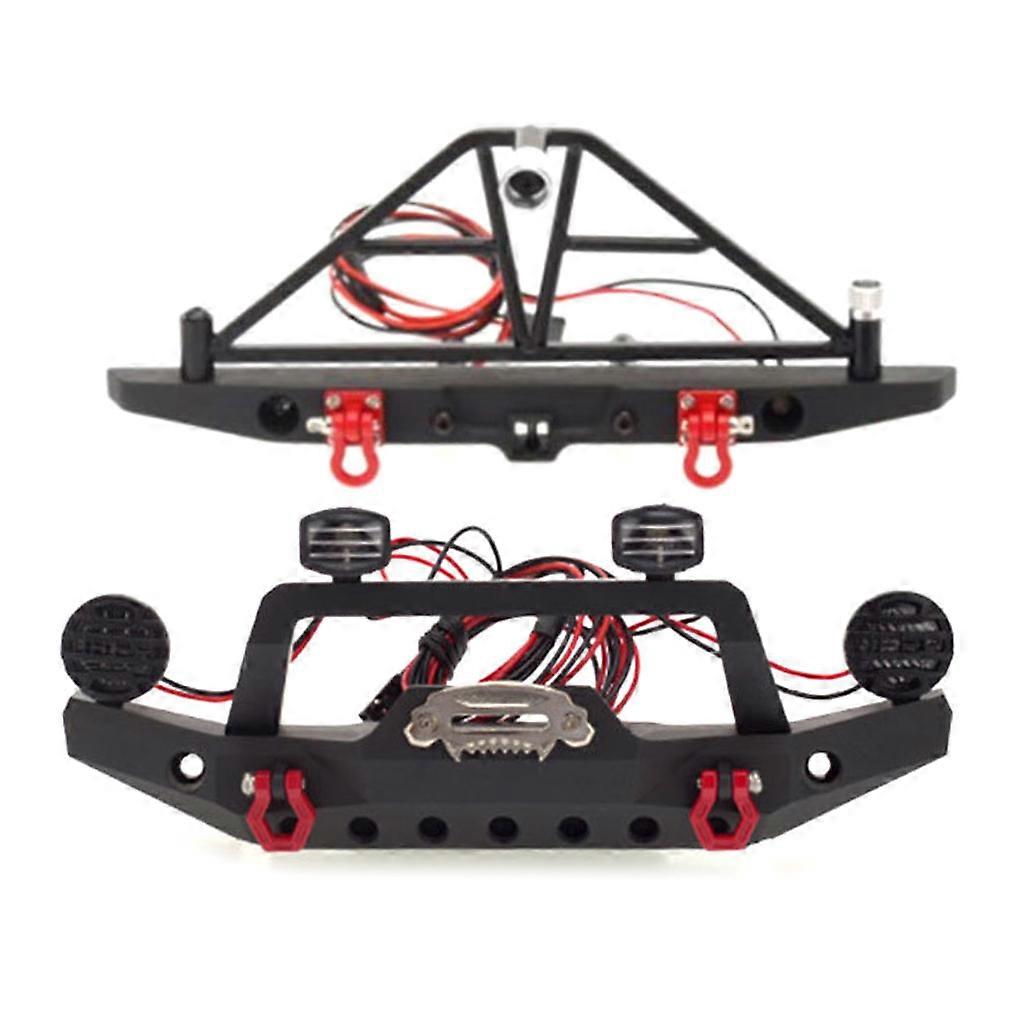 Front Rear Bumper with 2 Led Lights for 1/10 RC Crawler Car TRX4 Axial SCX10