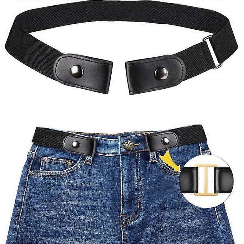 Invisible Elastic Belt - No Buckle - Unisex - Second Layer Cowhide - Black