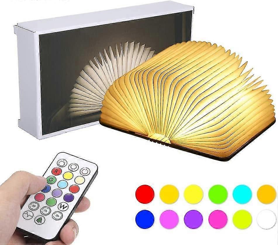 Folding Book Lamp, Wood-Lit Book, 12 Rgb Colors, Remote Control / Timing / Flash Mode, 5 Brightness