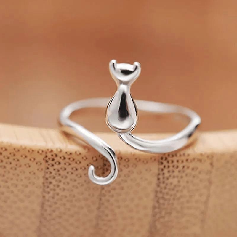 Adjustable Cat Ring in Silver Plated for Everyday Wear and Parties Versatile and Cute Design Ideal for Gifting to Cat Lovers