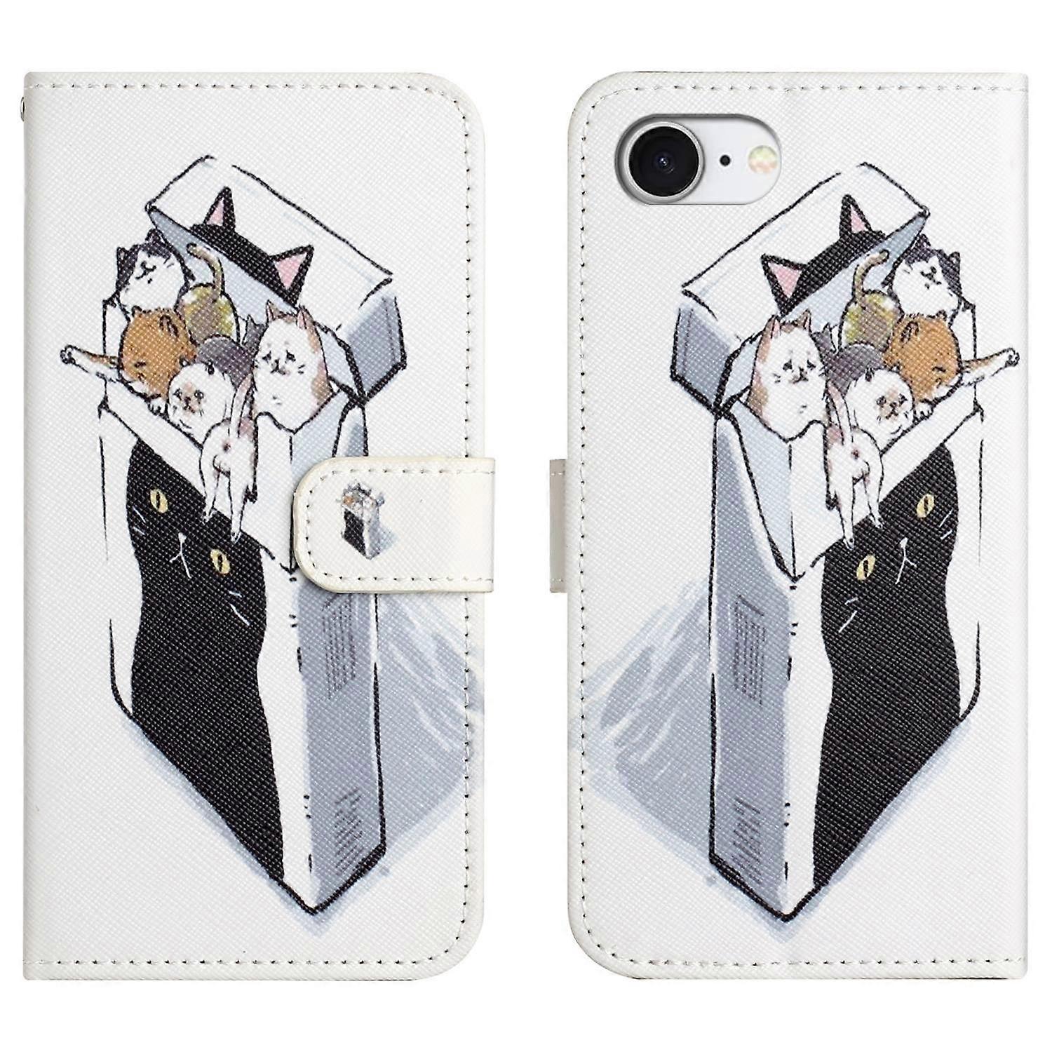 AS For iPhone 16e Case Pattern Print PU Leather Wallet Phone Cover Cross Texture - Cats