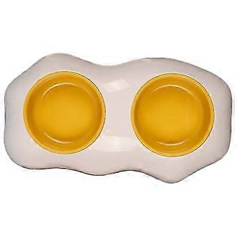 Pet Bowl Cute Large Capacity Prevent Slip Plastic Cat Dog Food Bowl for Indoor Feeding White Double