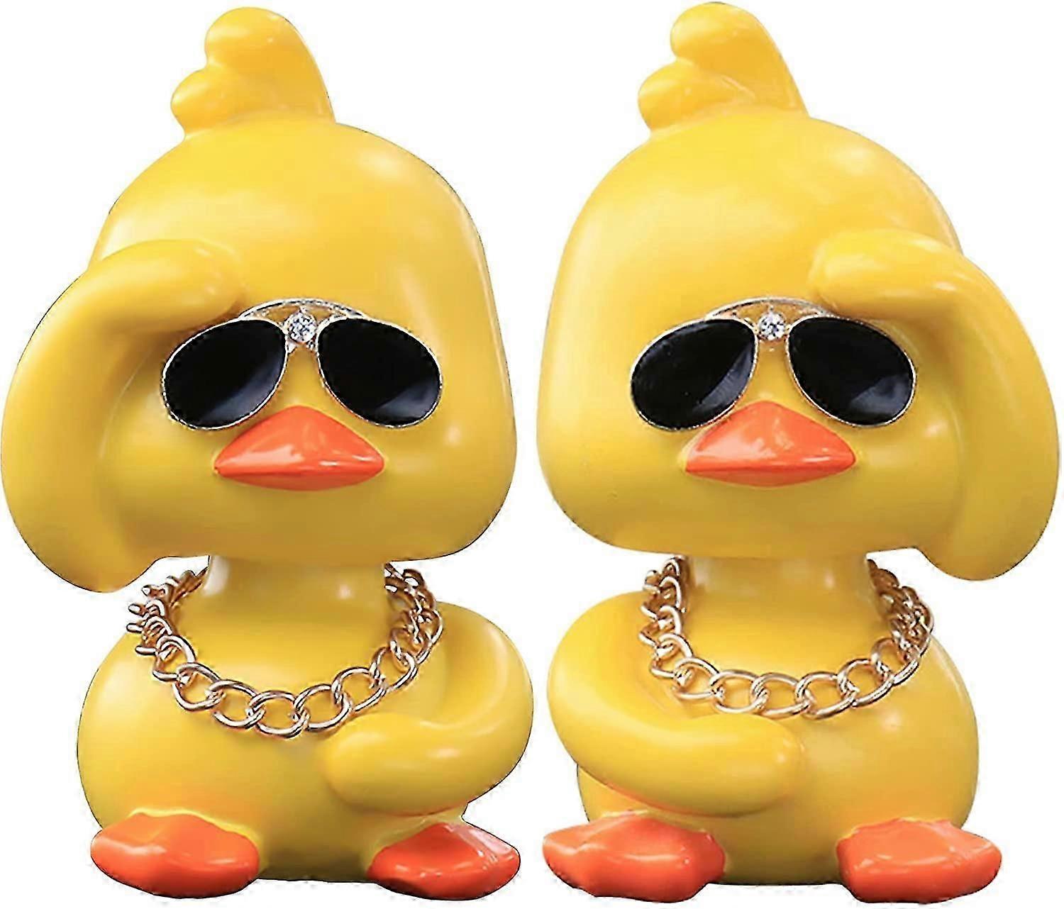 Cute Yellow Duck Toy Car Ornament Cool Duck Car Dashboard Ornament Shaking Head Figure, 2 Pack