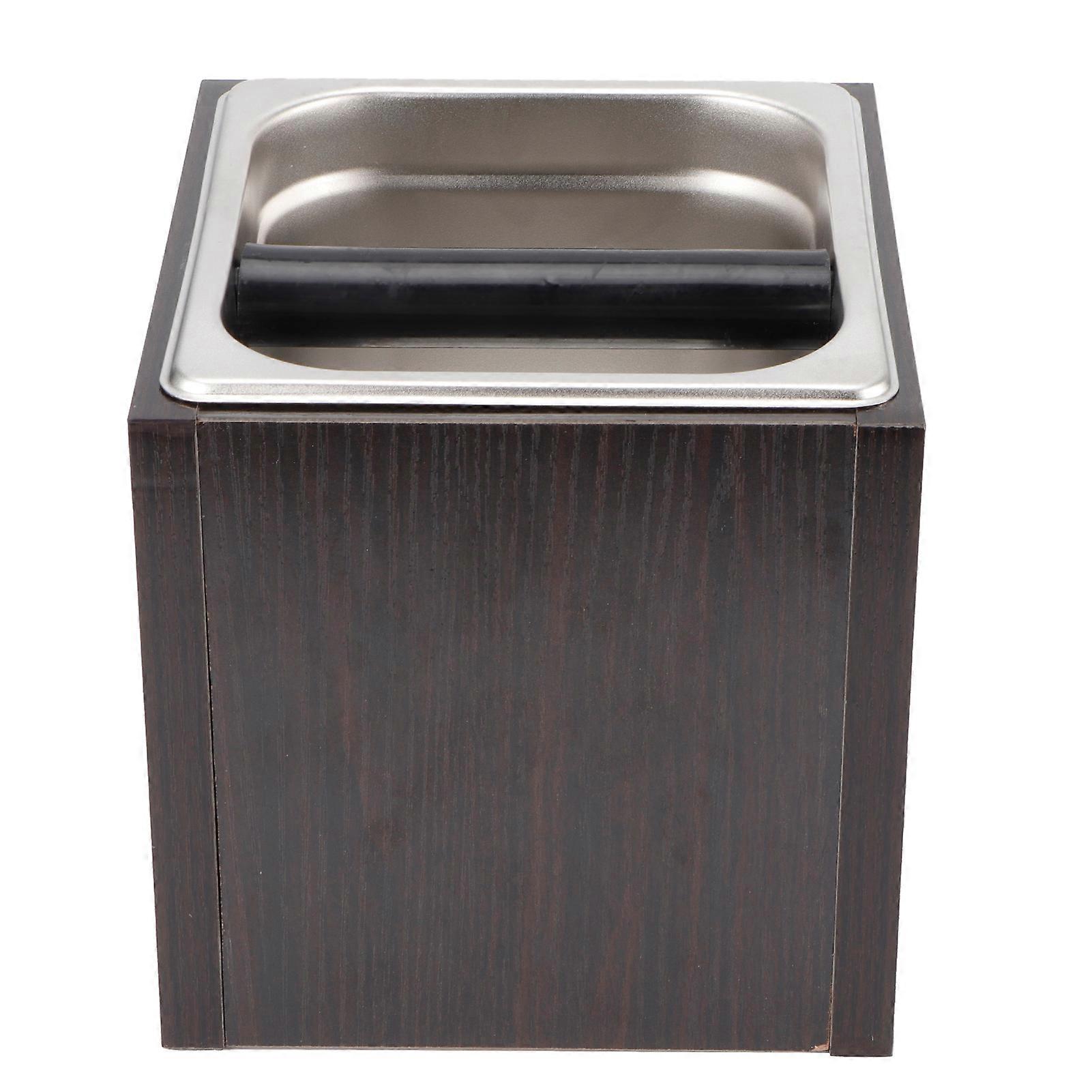 Knock Box Stainless Steel Square Coffee Grounds Container Waste Bin with Wooden Base and Lid for Espresso Machines