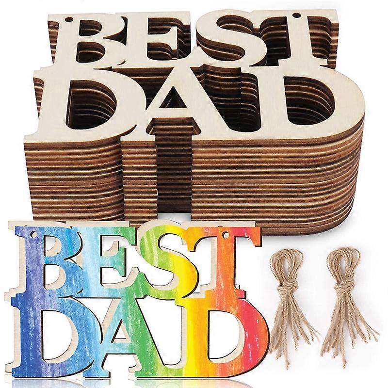 40Pcs Best DAD Unfinished Wood Crafts, Gift Tags with String