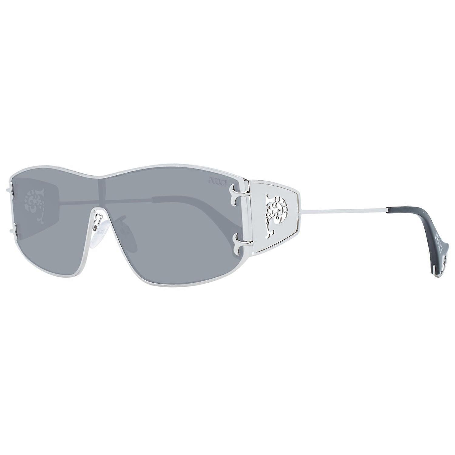 Emilio Pucci Ep0213 0016a Women's Shield Sunglasses – Silver Frame, Gray-green Lenses