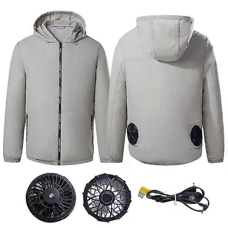 Outdoor Cooling Work Clothes with Fan-Sun Protection,Gray,XXXXL Gray,XXXXL