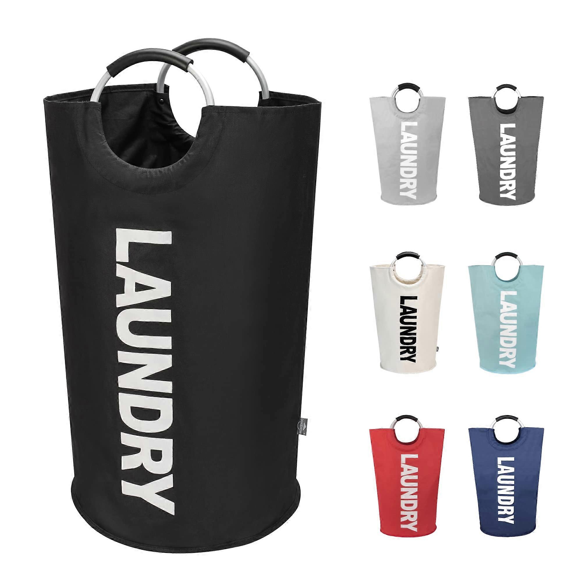 90L Large Laundry Basket, Freestanding Tall Black Hamper, Collapsible and Foldable Clothes Bin for Home Use