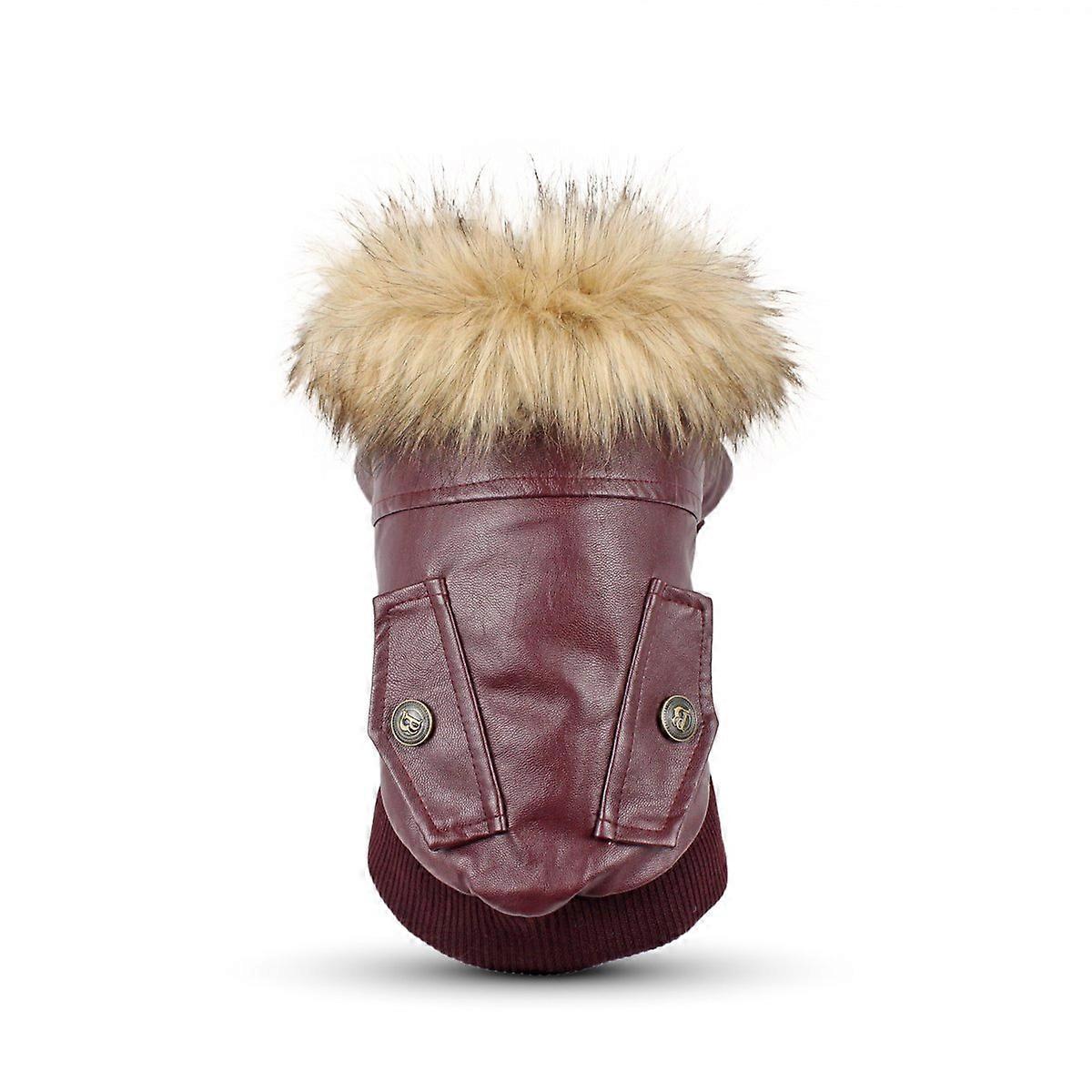 Dog Leather Jacket for Small Dogs, Red X-Large, Double-Layer Warm Fleece Lined Coat for Puppies and Kittens