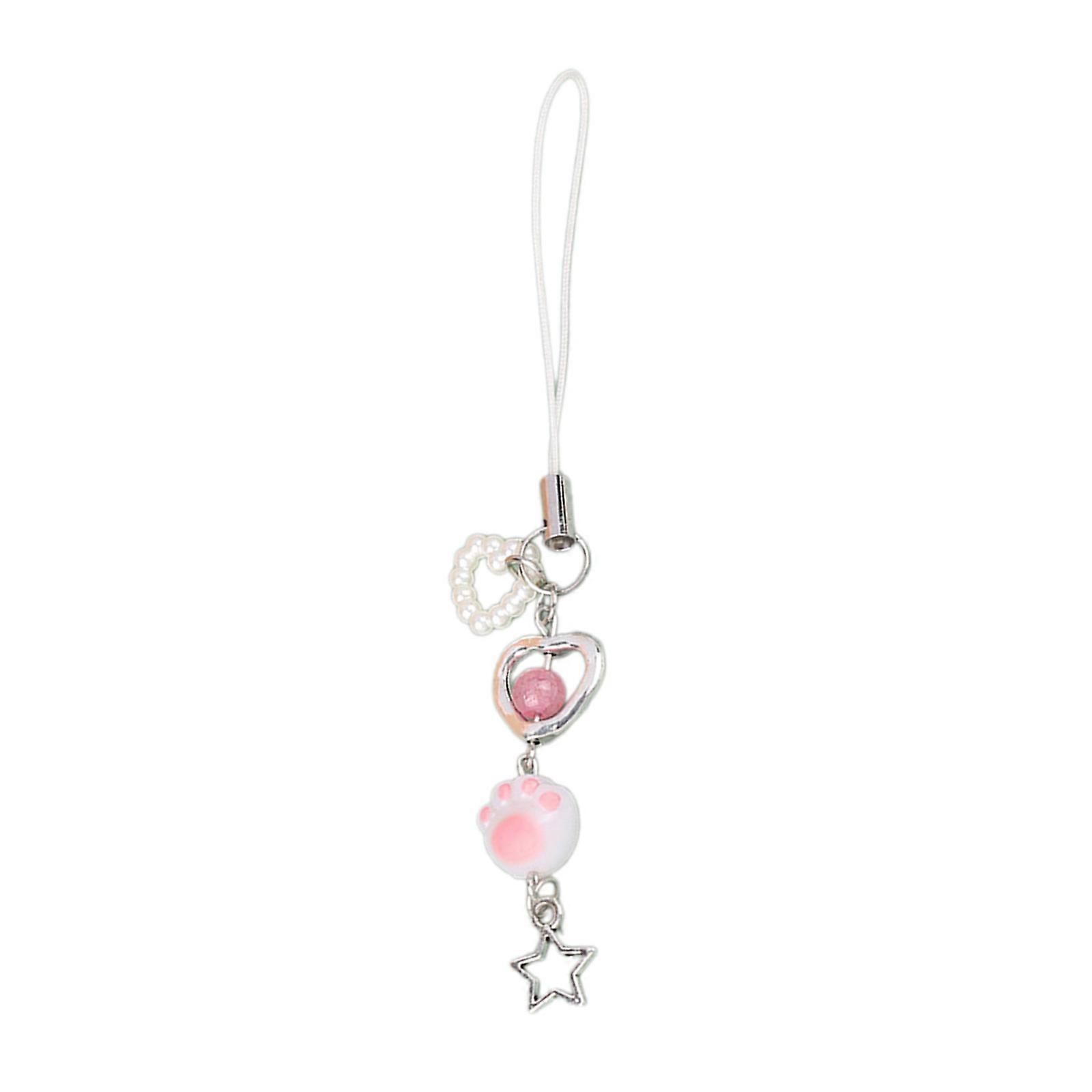 Cute Acrylic Beaded Keychain Cat Paw Pendant Keyring Card Book Mobile Phone Charm Lightweight Key Chain Ornament