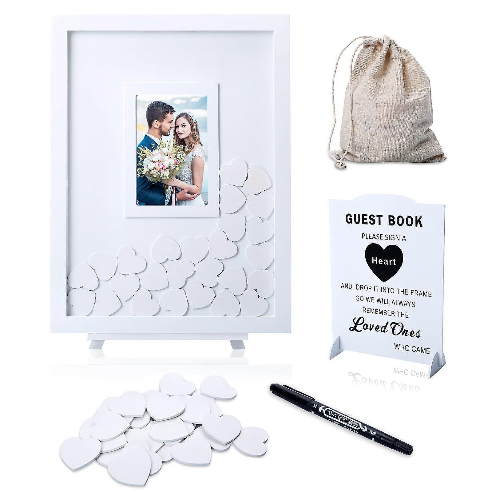 Wedding Guest Book Alternative with Wood Hearts – Rustic Design, Personalizable, 100 Pages for Weddings