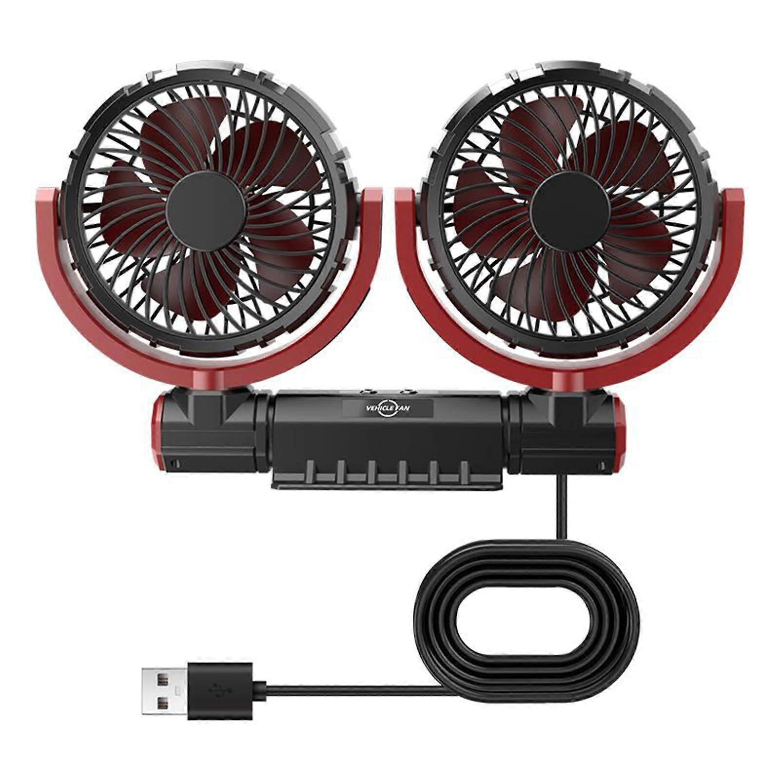 USB Car Fan Dashboard Small Fan 3-Speed Settings Adjustable Dual Head Low Noise Cooling for Car Truck