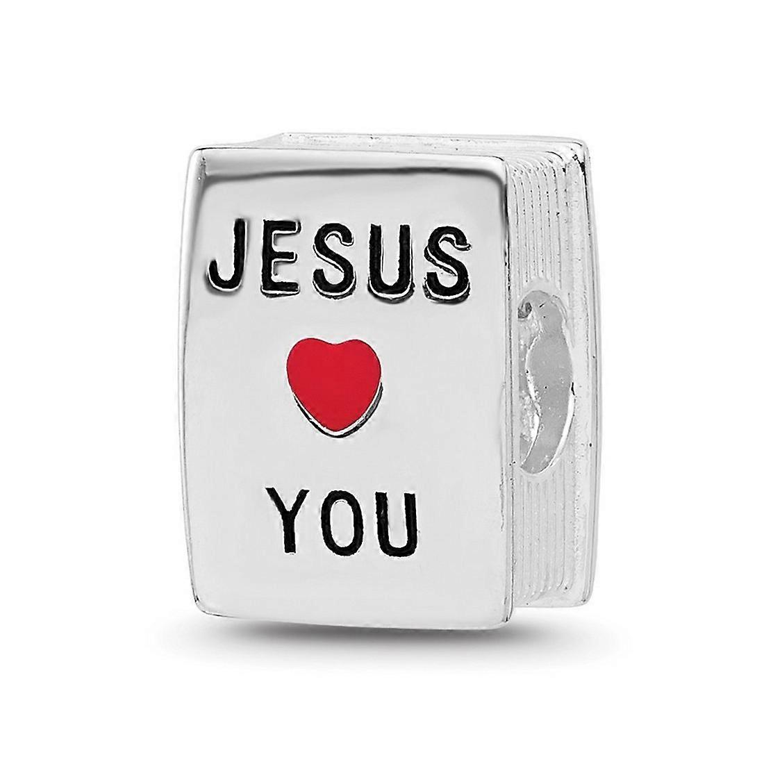8.5mm Ss Reflections Rhodium Plated Enamel and Cubic Zirconia Religious Faith Cross Jesus Loves You Square Bead Charm Pe