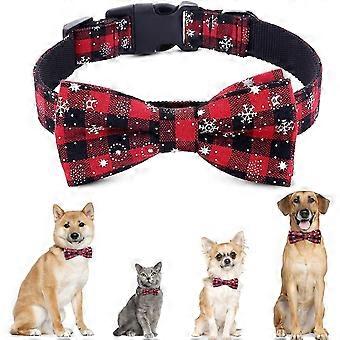 Christmas Dog Collar With Bow Tie - Adjustable Design Handmade Dog Collar - For Small Medium Large Dogs Size L