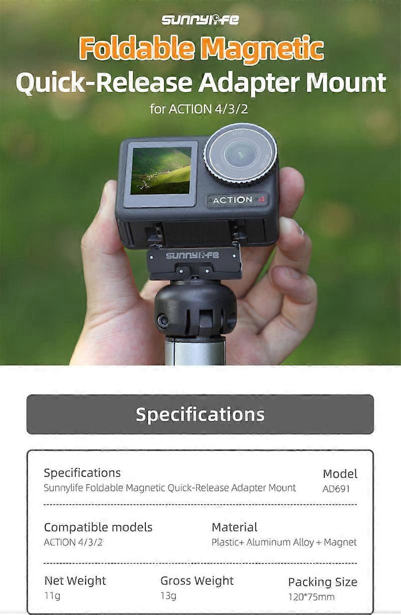 Foldable Magnetic Quick Release Mount Adapter Action Camera  for DJI OSMO ACTION 4/3/2