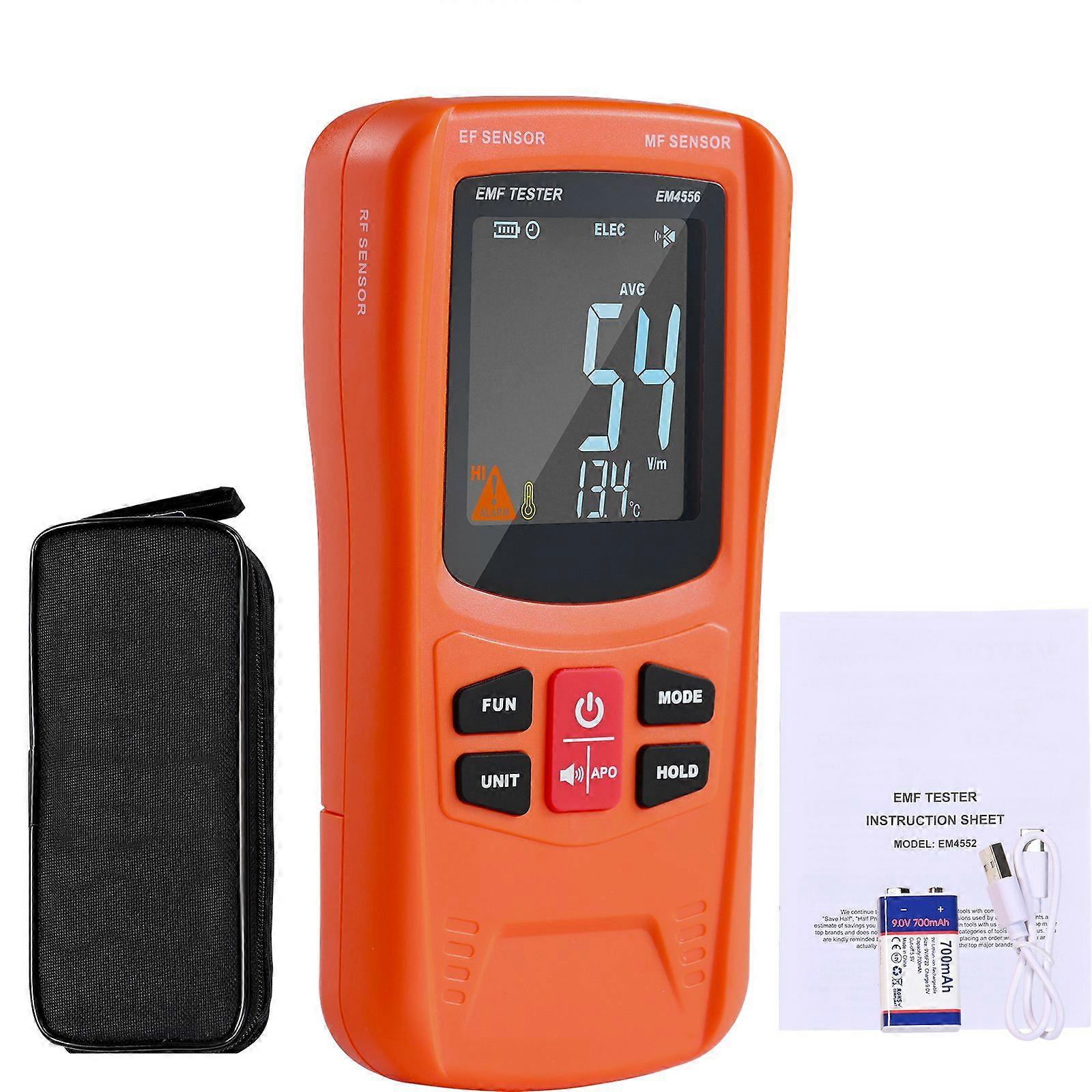 Compteur EMF 3-en-1, 5Hz-6GHz, détecteur de rayonnement de champ électromagnétique rechargeable portable, testeur EMF LCD numérique
