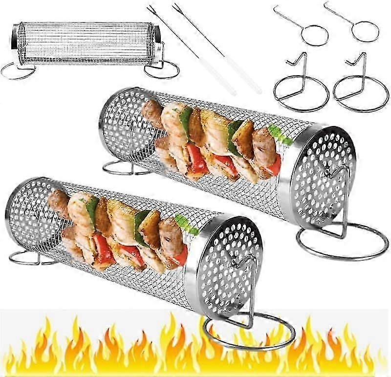 الفولاذ المقاوم للصدأ المتداول شواء سلة كيت مع حامل للشواء الخضار السمك اللحوم