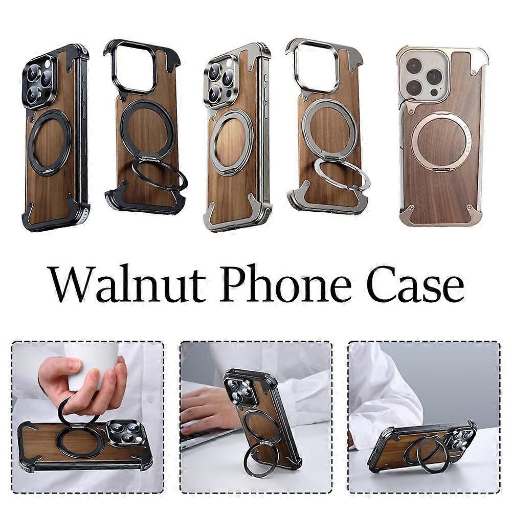 Magnetico Telefono Custodia Titolare Legno Di Noce Paraurti In Metallo Per iPhone