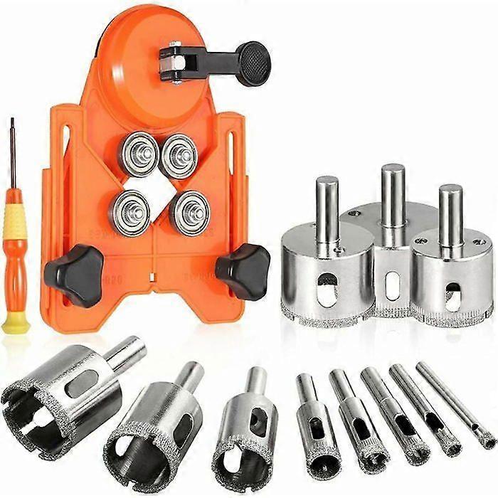 Diamond Hole Saw, Adjustable Hole Punch Locator Tile Hole Saw with 11pcs Diamond Coated Drill Bits + 1pcs Screwdriver Guide