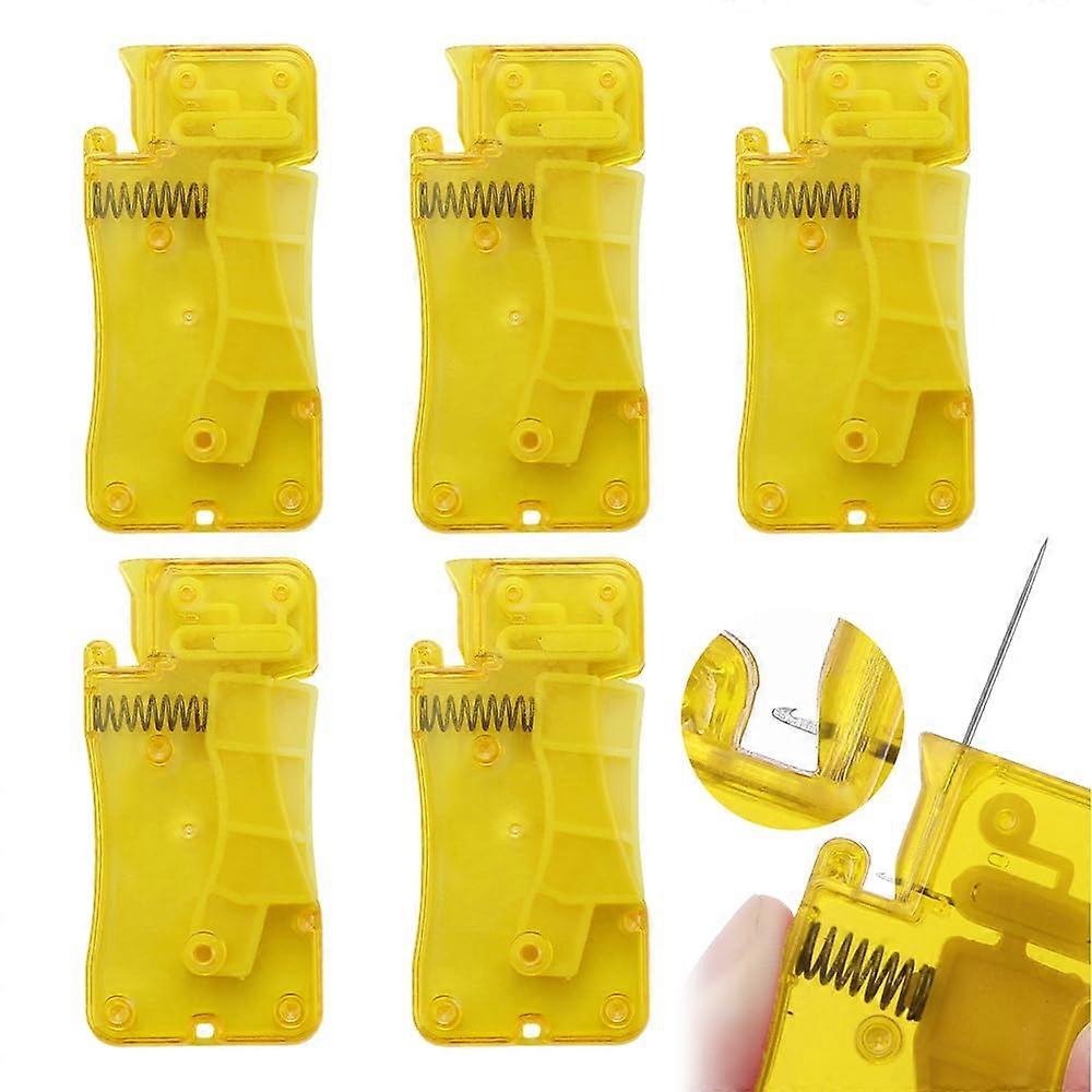 Needle Threaders For Hand Sewing - Automatic Plastic Self-Threading Tool, 5 Pcs Yellow, Model 1727, SKU 464895