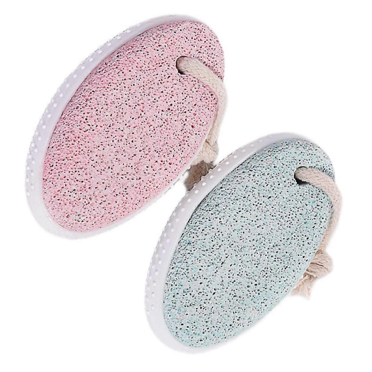 Pumice Stone Scrubber Set of 2 for Feet Care Natural Exfoliator with Slip Handle for Dead Skin Removal Travel Size
