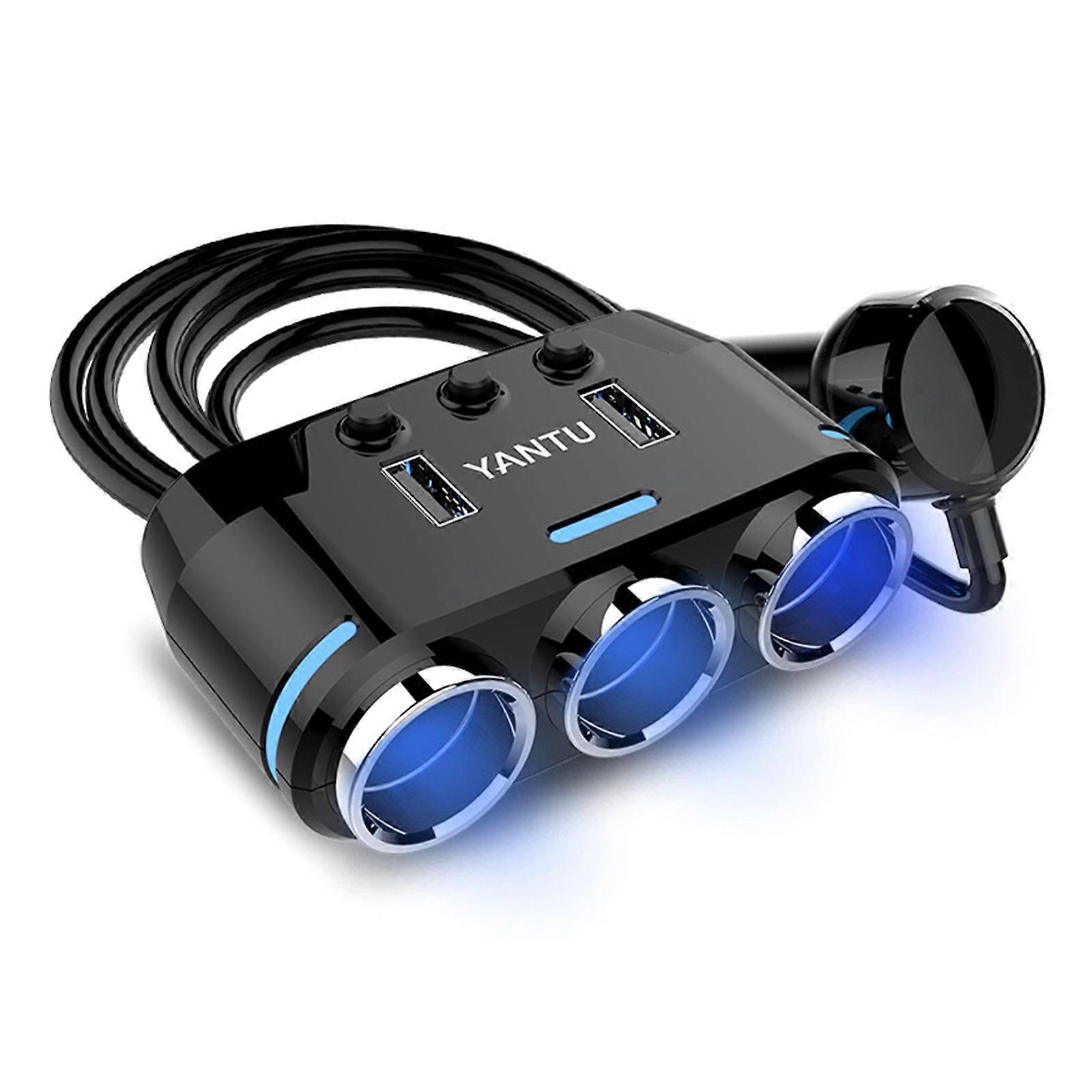 Cigarette lighter Adapter 12V/24V 3-Socket Power Cigarette lighter Splitter with Dual USB Ports Car Charger Adapter Multicolor