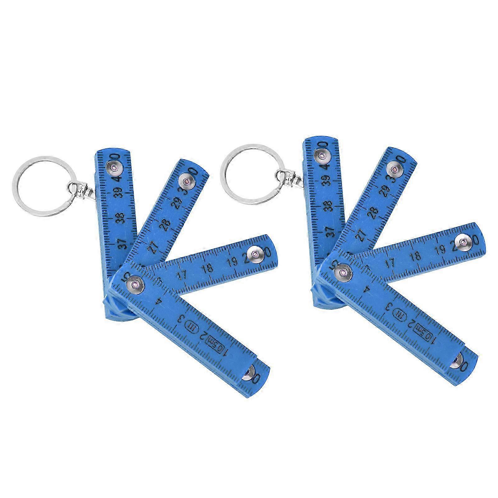 2Pcs ABS Folding Ruler 0.5m Foldable Ruler with Key Ring for Carpentry Tiling - Blue