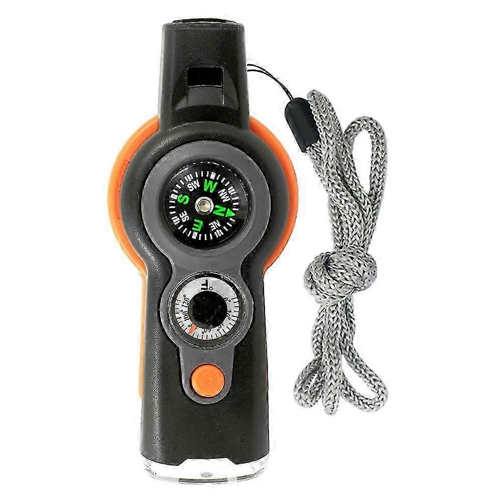 7-in-1 Multifunctional Whistle Outdoor Survival Whistle With Compass Led Light Magnifier - Grey