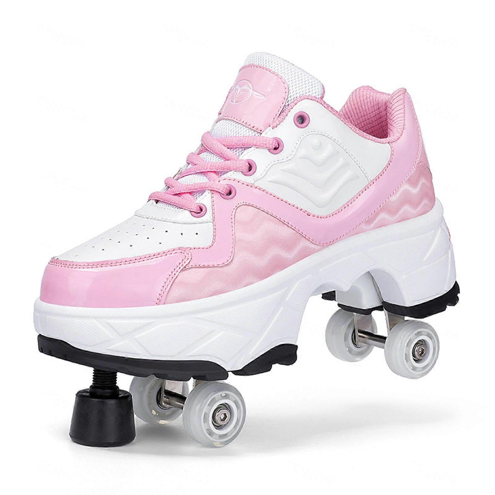 Shoes with Wheels - 2-in-1 Multifunctional Roller Skates, Deformable 4-Wheel Shoes for Men, Women, and Kids, Size 40