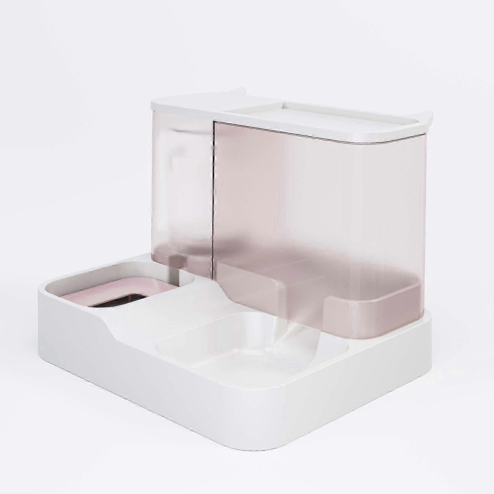 2 in 1 大容量自動ペットフィーダー、透明窓付き 犬用猫用ピンク