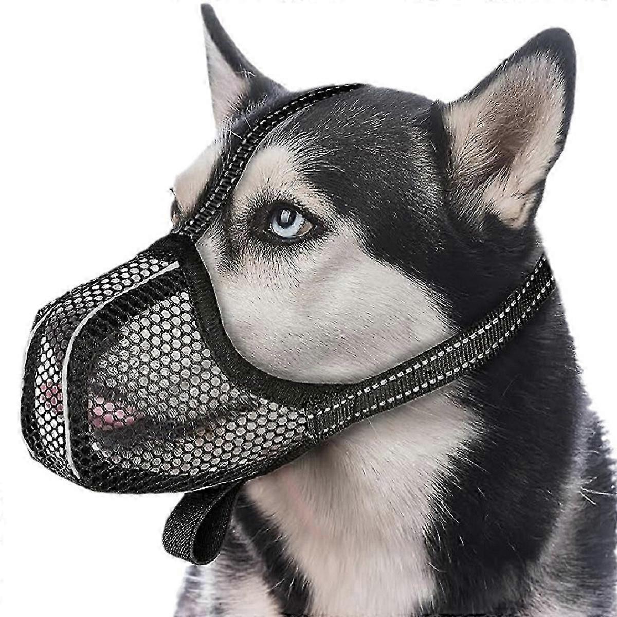 Soft Dog Muzzle, Breathable Mesh Dog Mask Muzzle for Large Dogs Anti Biting Barking Chewing, Pet No Bark Muzzle with Reflective & Adjustable Strap