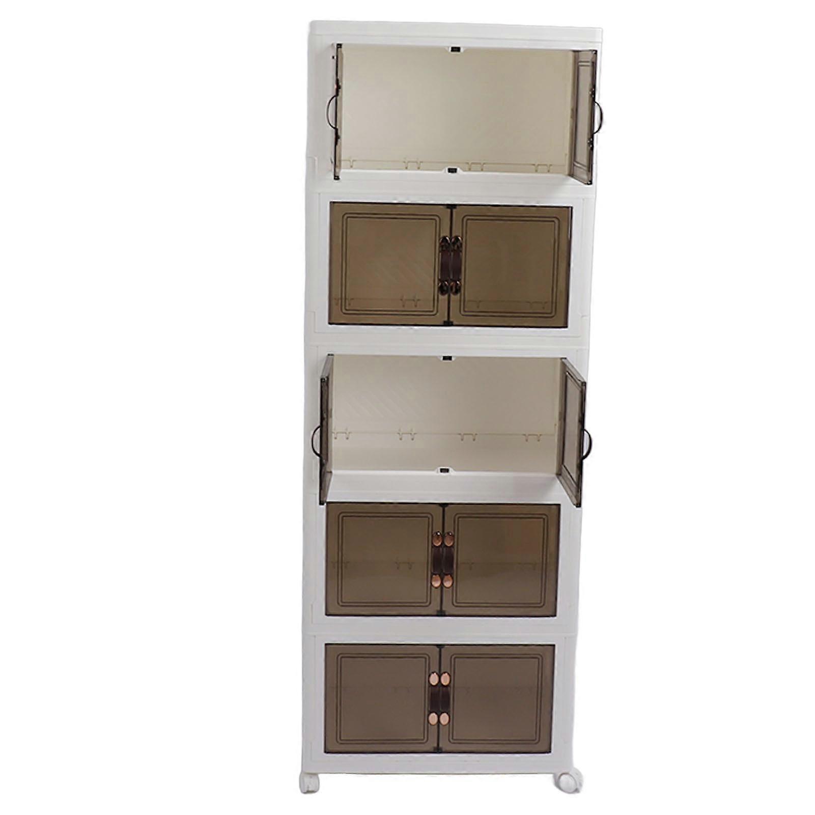 Collapsible Stackable Storage Bins Dustproof Folding Storage Bins Organizer with Lids 4 Moveable Wheels Large Capacity Thick 5 Layer 45x30x123cm 