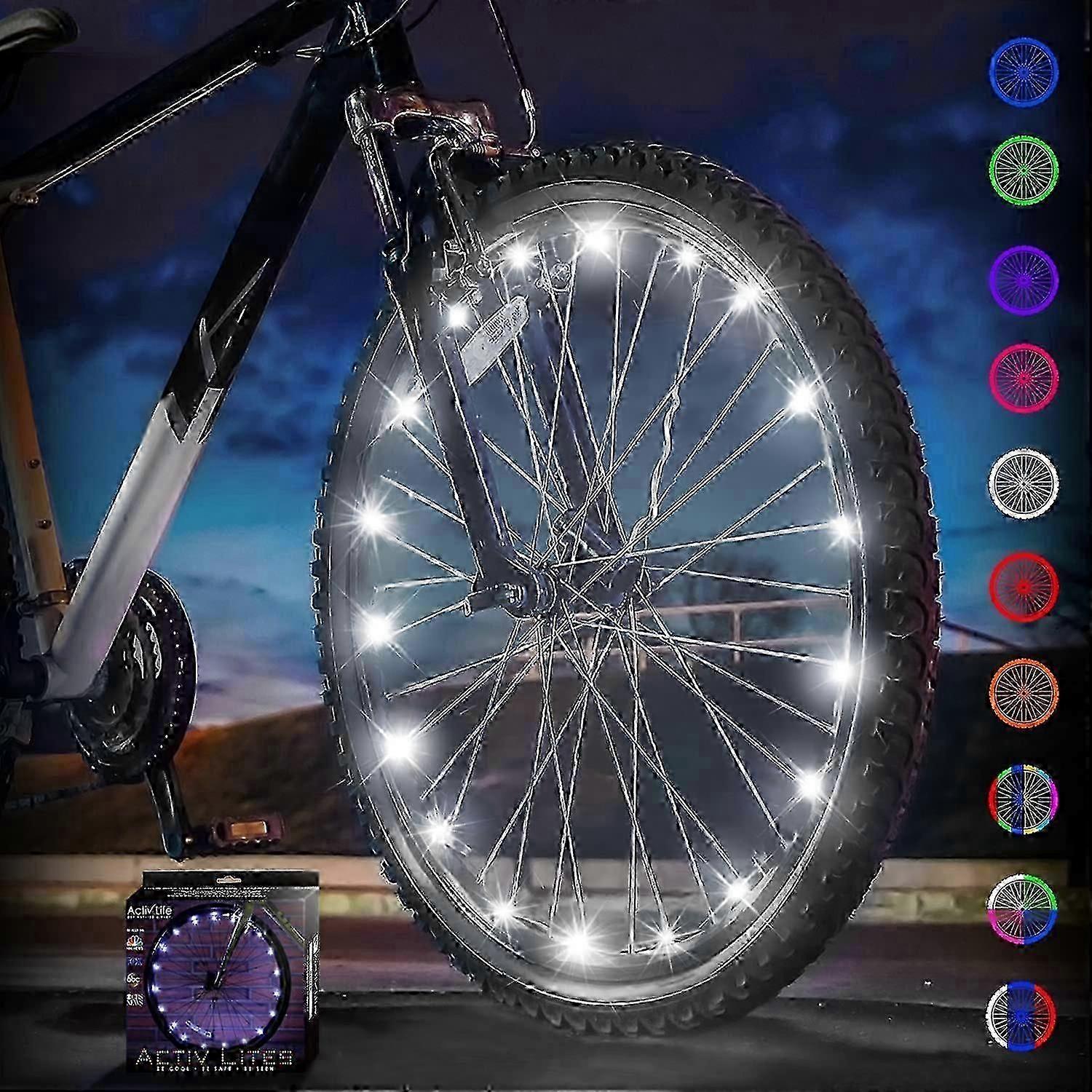 USB Rechargeable Bicycle LED Wheel Lights, MTB Copper Wire String Lights, Waterproof Battery Case (White)