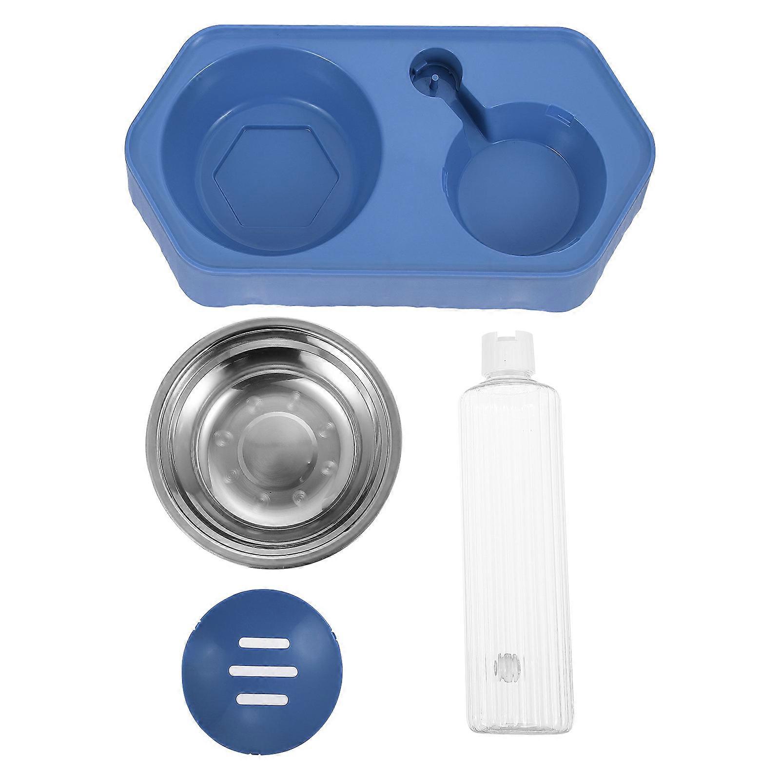 Automatic Feeding Pet Food Bowl Dog Cat Water and Food Container Round Design for Pet Owners 1Set Blue 32.00X16.00X6.00CM