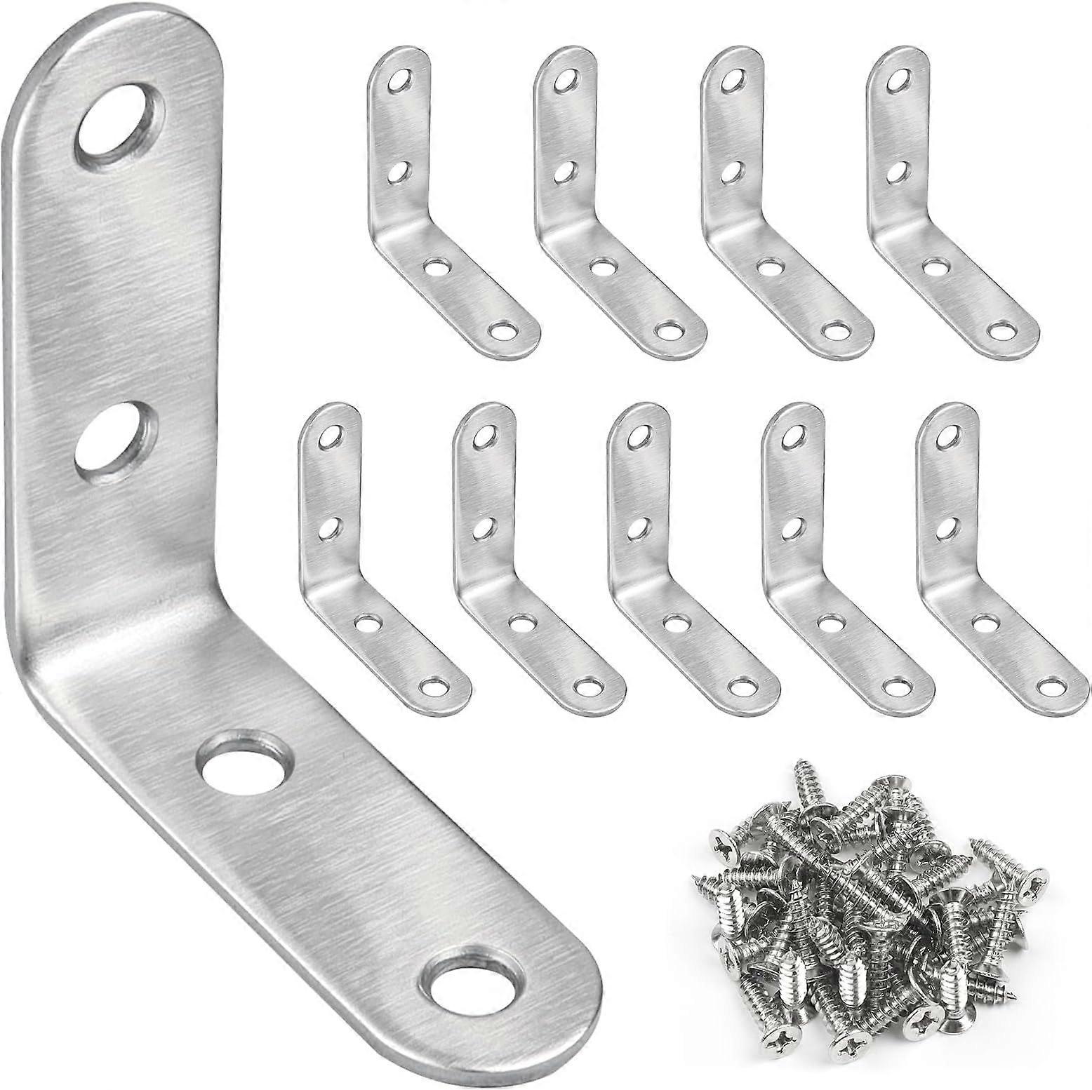 Pack of 10 Metal Brackets, 50  50 mm Fixing Bracket, 90 Degree Fixing Bracket, Stainless Steel Bracket with Screws, Small Metal Bracket for Fixing Woo
