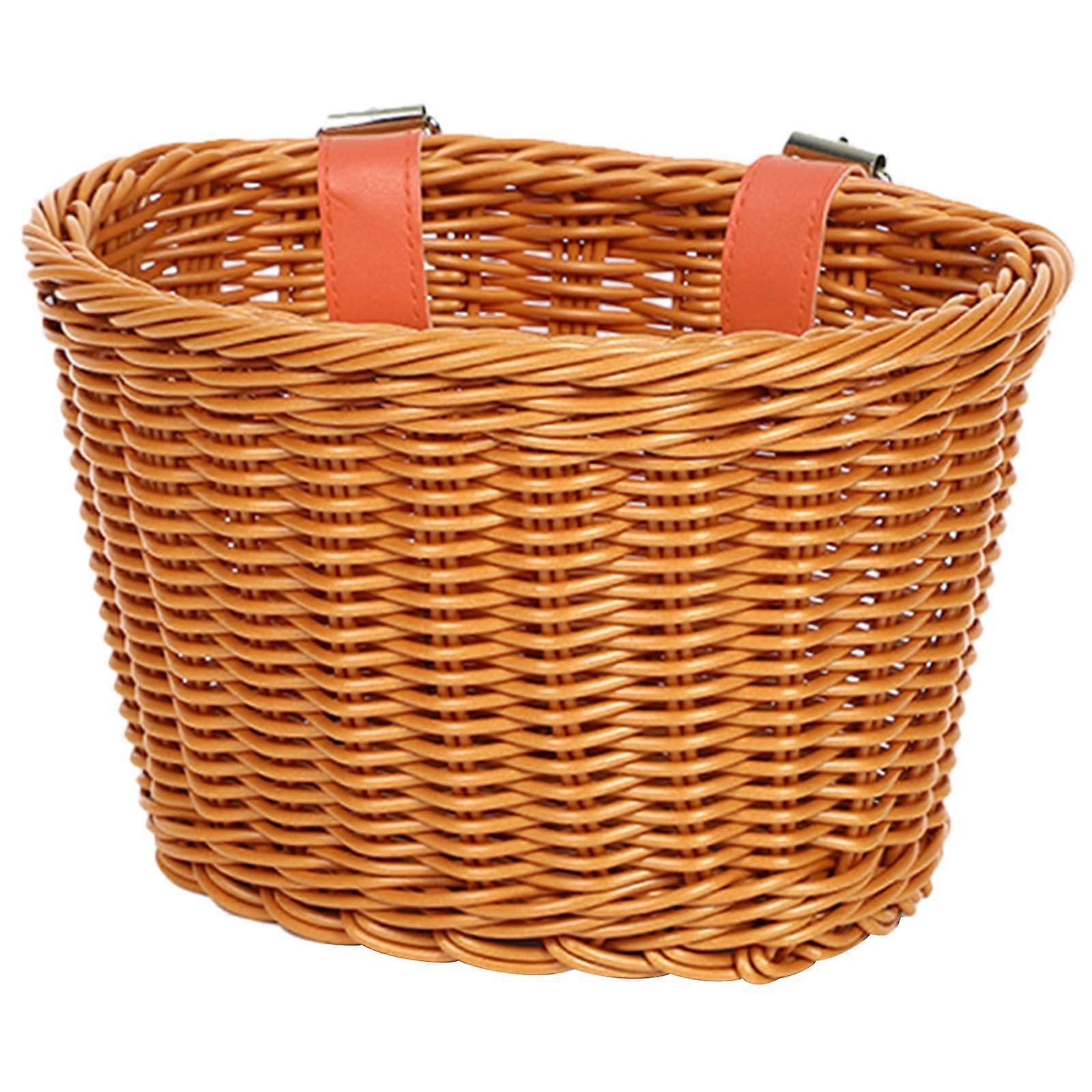 Waterproof Woven Bicycle Basket Detachable Wicker Front Handlebar Basket for Kids' Bikes, Lightweight and Durable