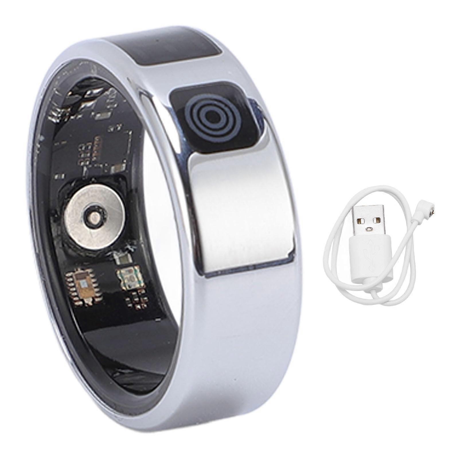 Silver Smart Fitness Ring with Display, Sports Modes, IP68 Waterproof, Stainless Steel