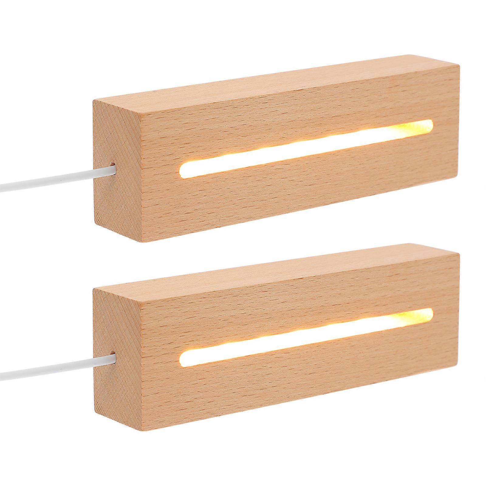 Wooden LED Night Light Base for Crystal Glass Display – USB Powered Lighted Pedestal Stand with Warm Glow Rectangular Platform for Figurines and